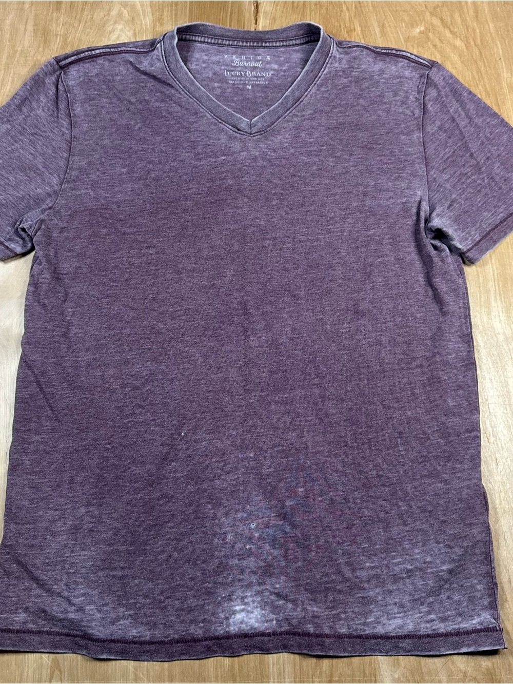 Lucky Brand Venice Burnout Mens Purple V-Neck Short Sleeve T-Shirt Size Medium